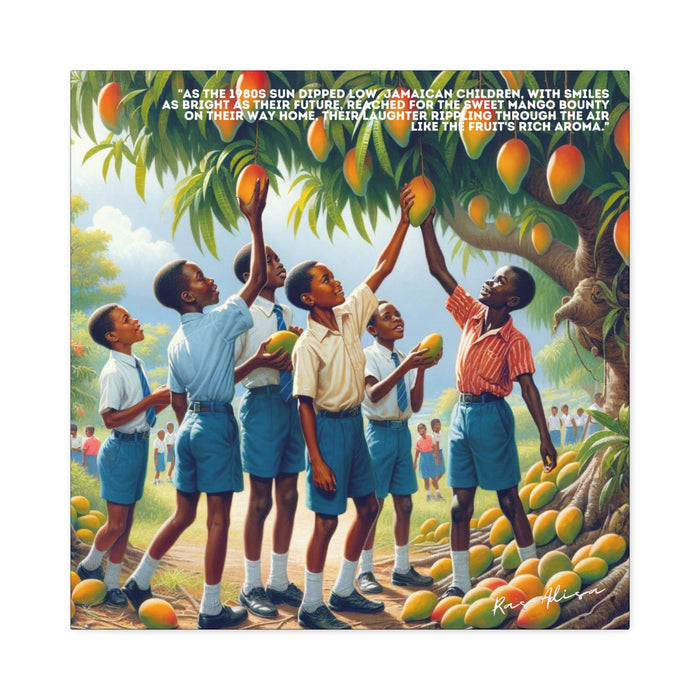 Rural Jamaican Schoolboys Picking Mango in the 1980s Polyester Canvas