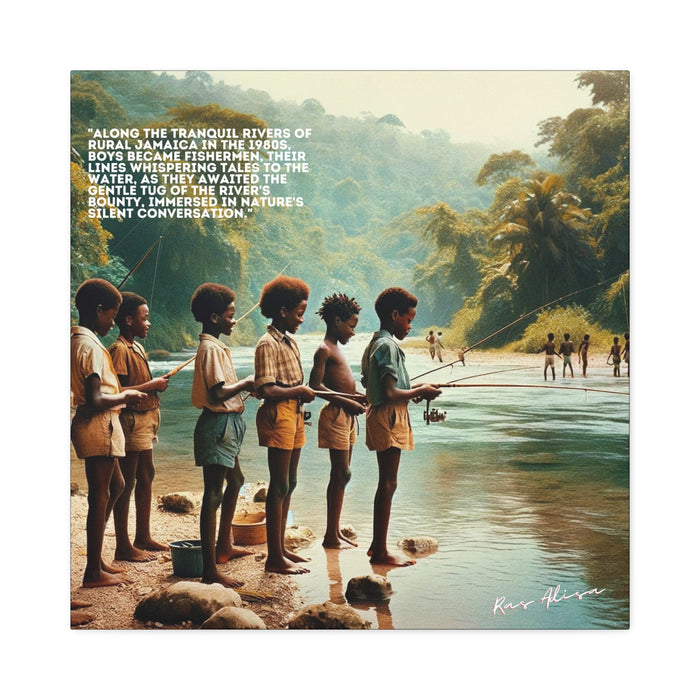 Rural Jamaican Boys Fishing in the 1980s Polyester Canvas