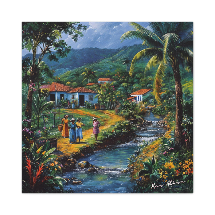 Rural Jamaica Folk Art Sunday River walk 1900s Polyester Canvas