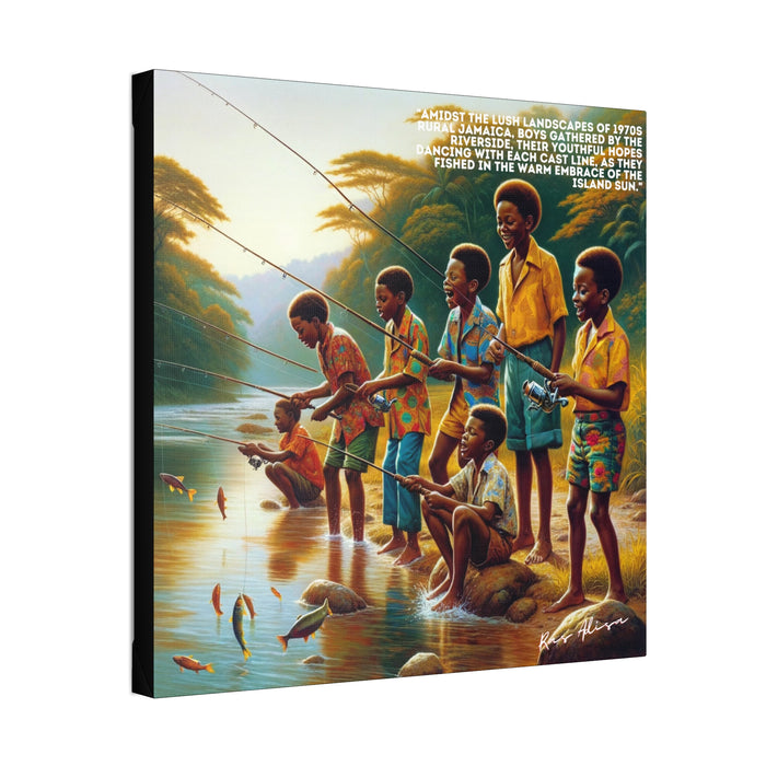 Rural Jamaican Boys Fishing in the 1970s Polyester Canvas