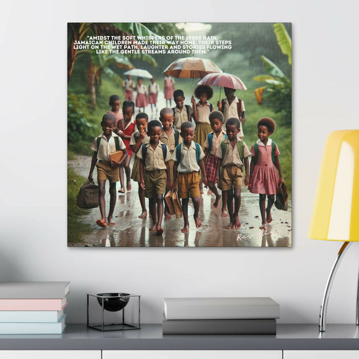 Rural Jamaican Kids Walking from School in the Rain in the 1970s Polyester Canvas