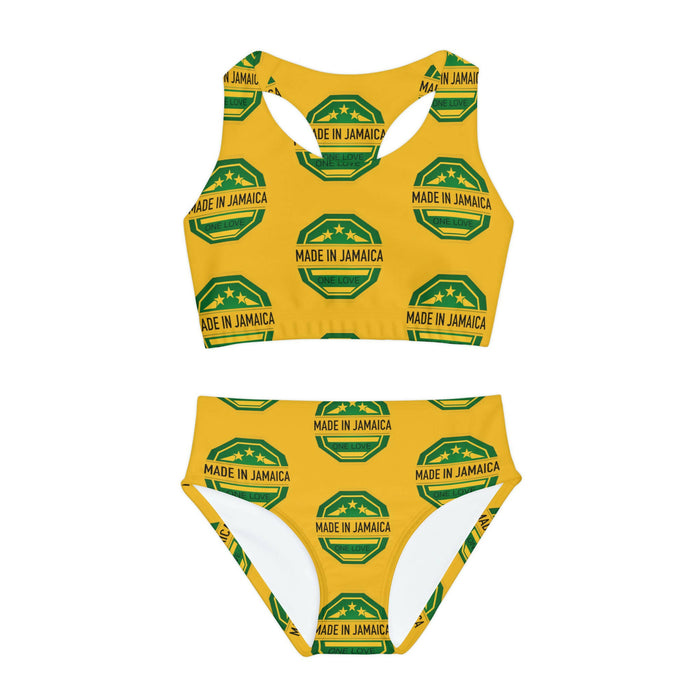 Yellow White Girls Two Piece Swimsuit