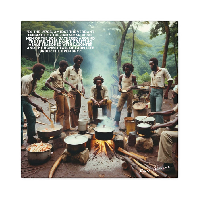 Rural Jamaican Men Cooking Outside in the 1970s Polyester Canvas
