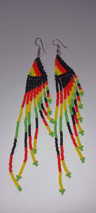 Black Red Green Gold Feather Earring