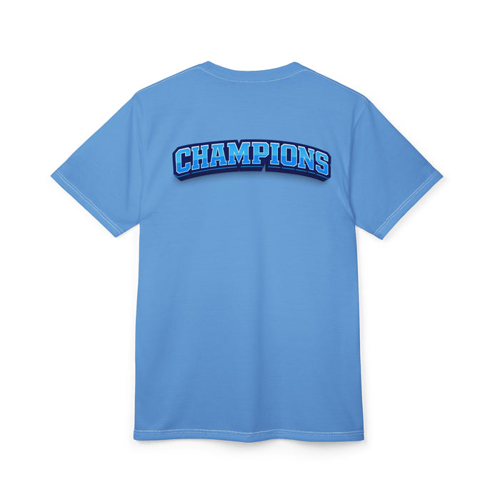 EAHS Edwin Allen High School Blue Tee - Crest Front - Champions Back - Unisex T-Shirt EAHS Edwin Allen High School Blue Tee - Crest Front - Champions Back - Unisex T-Shirt
