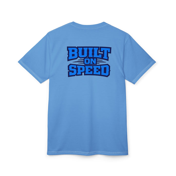 EAHS Edwin Allen Blue Tee - Crest Front - Built on Speed Back - Unisex T-Shirt EAHS Edwin Allen Blue Tee - Crest Front - Built on Speed Back - Unisex T-Shirt