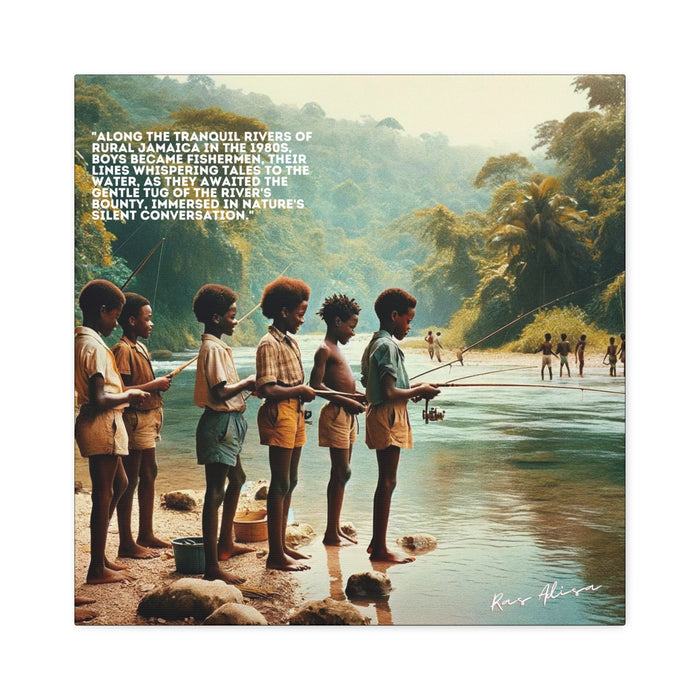 Rural Jamaican Boys Fishing in the 1980s Polyester Canvas