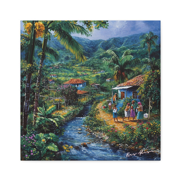 Rural Jamaica Folk Art Riverside Walkers 1900s Polyester Canvas