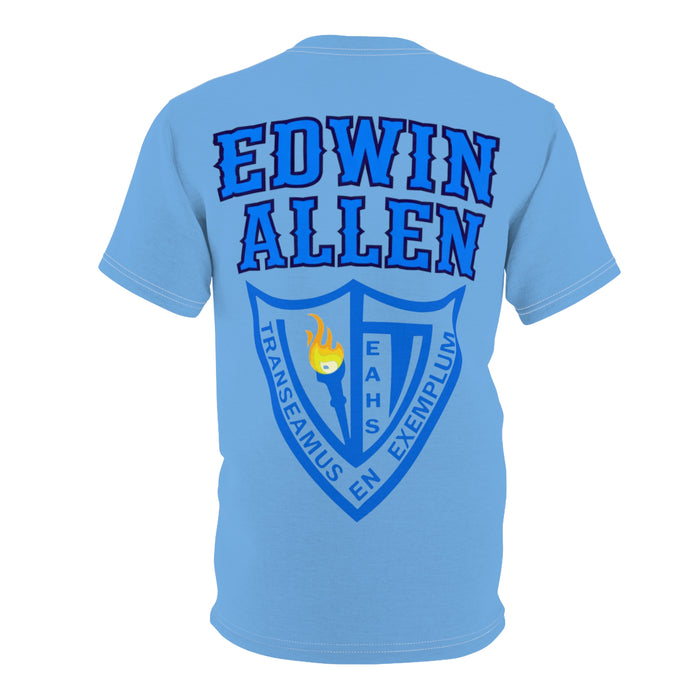 EAHS Edwin Allen High School Blue Tee - Edwin Allen Front - Crest Back -Unisex Microfiber T-Shirt EAHS Edwin Allen High School Blue Tee - Edwin Allen Front - Crest Back -Unisex Microfiber T-Shirt