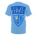  EAHS Edwin Allen High School Blue Tee - Edwin Allen Front - Crest Back -Unisex Microfiber T-Shirt