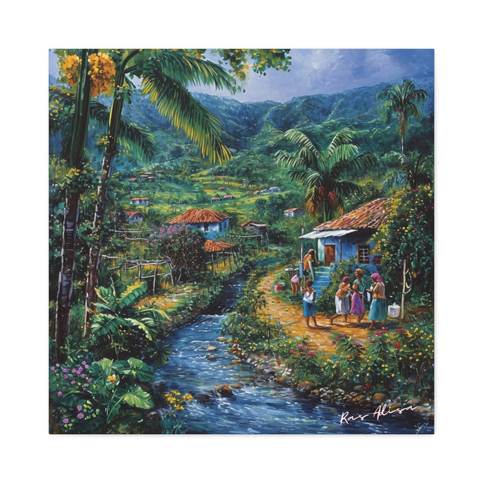 Rural Jamaica Folk Art Riverside Walkers 1900s Polyester Canvas