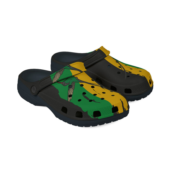 Jamaica Flag  Unisex EVA Foam Rubber Shoes Slip-ons CLOGS - Black, Gold, & Green