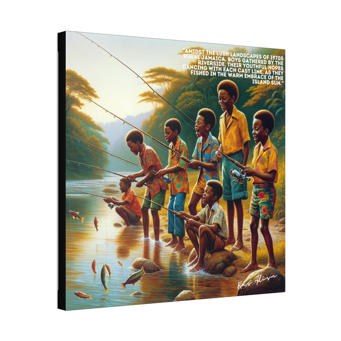 Rural Jamaican Boys Fishing in the 1970s Polyester Canvas
