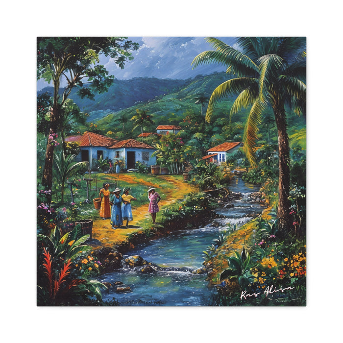 Rural Jamaica Folk Art Sunday River walk 1900s Polyester Canvas