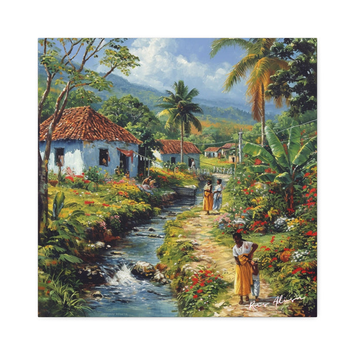 Rural Jamaica Folk Art River walk 1900s Polyester Canvas