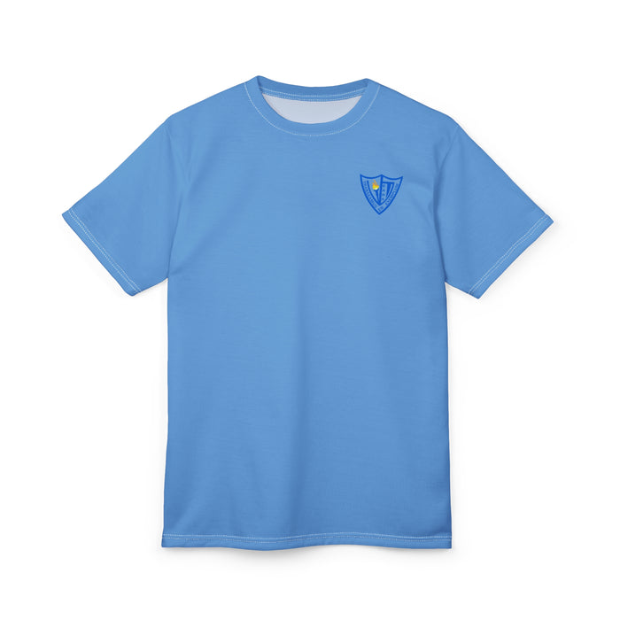 EAHS Edwin Allen Blue Tee - Crest Front - Built on Speed Back - Unisex T-Shirt EAHS Edwin Allen Blue Tee - Crest Front - Built on Speed Back - Unisex T-Shirt