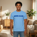  EAHS Edwin Allen High School Blue Tee - Edwin Allen Front - Crest Back -Unisex Microfiber T-Shirt
