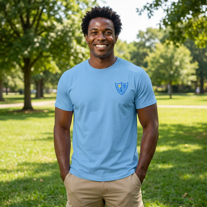 EAHS Edwin Allen Blue Tee - Crest Front - Built on Speed Back - Unisex T-Shirt EAHS Edwin Allen Blue Tee - Crest Front - Built on Speed Back - Unisex T-Shirt