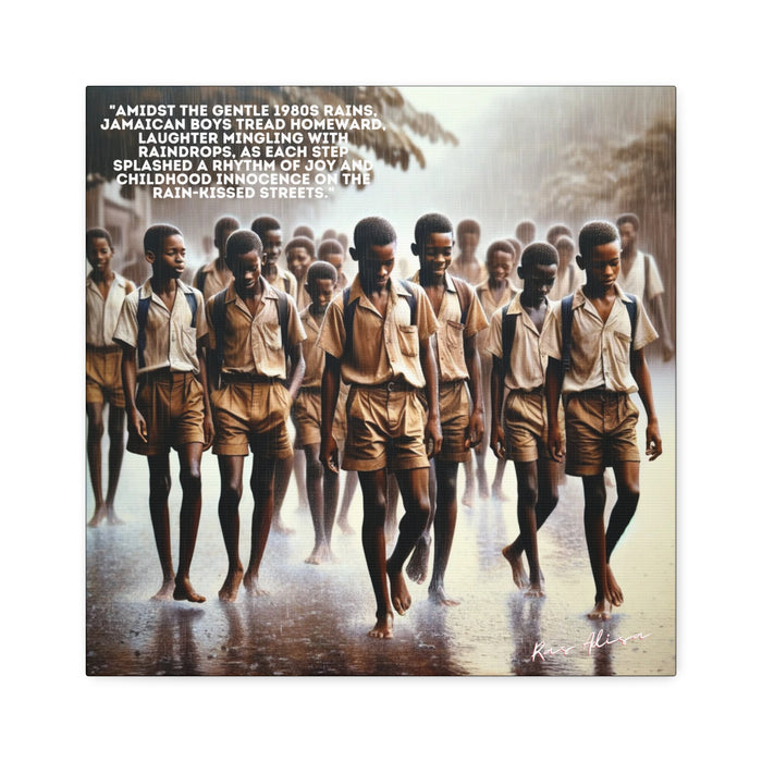 Rural Jamaican Boys Walking in the Rain in the 1970s Polyester Canvas