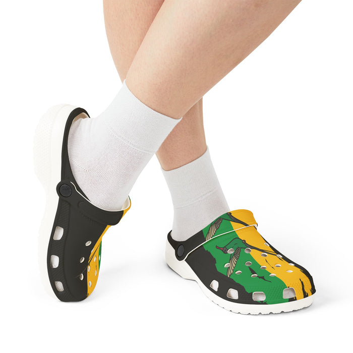 Jamaica Flag  Unisex EVA Foam Rubber Shoes Slip-ons CLOGS - Black, Gold, & Green