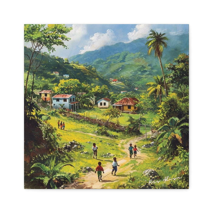 Rural Jamaica Folk Art Children Walking 1900s Polyester Canvas