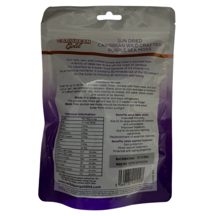 Caribbean Gold Wild Crafted Purple Sea Moss (Irish Moss)