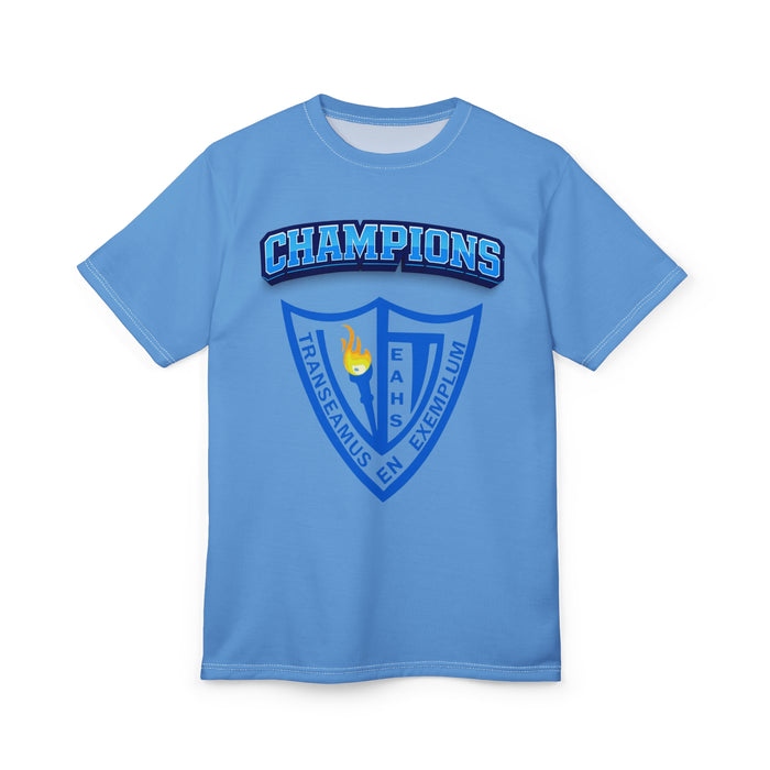 EAHS Edwin Allen High School Blue Tee - Champion & Crest Front - Unisex T-Shirt EAHS Edwin Allen High School Blue Tee - Champion & Crest Front - Unisex T-Shirt