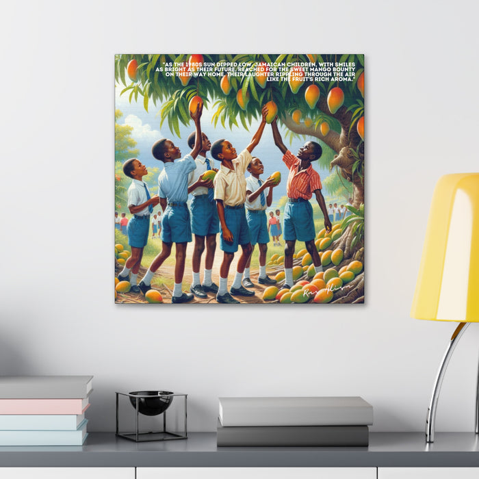 Rural Jamaican Schoolboys Picking Mango in the 1980s Polyester Canvas