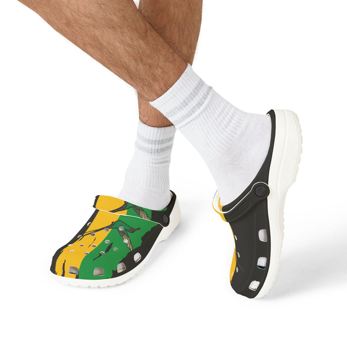 Jamaica Flag  Unisex EVA Foam Rubber Shoes Slip-ons CLOGS - Black, Gold, & Green