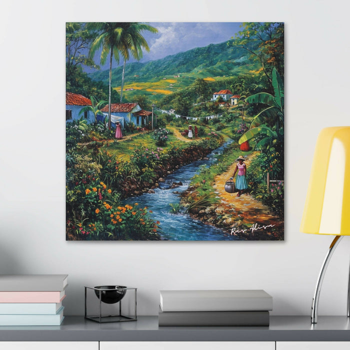 Rural Jamaica Folk Art River walk I 1900s Polyester Canvas