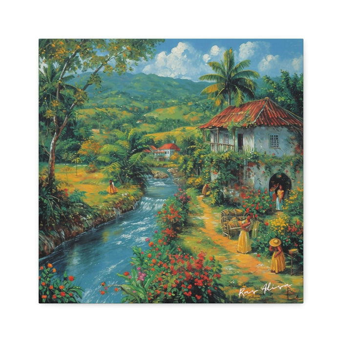 Rural Jamaica Folk Art Riverfront 1900s Polyester Canvas