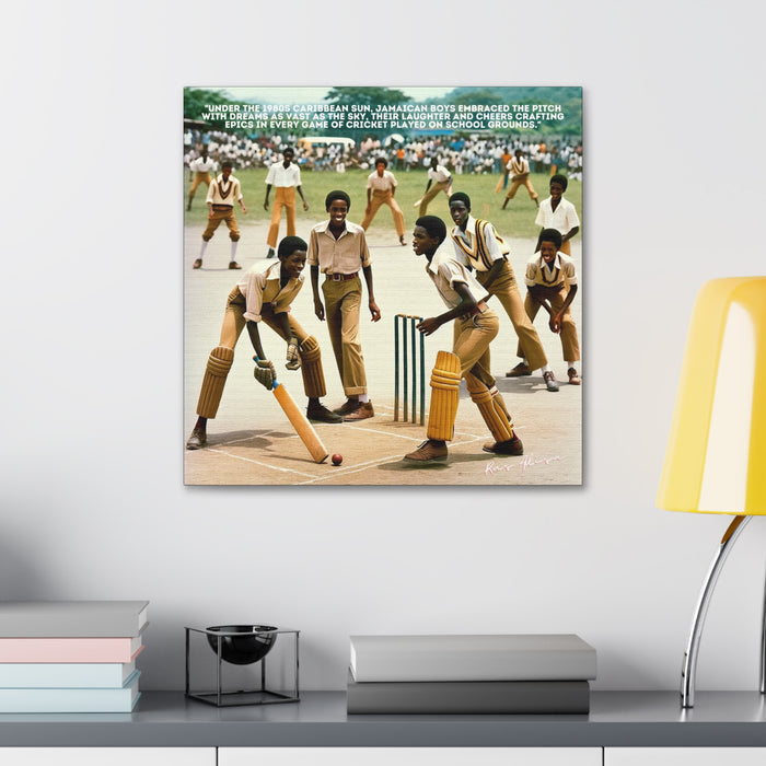 Rural Jamaican Boys Playing Cricket in the 1970s Polyester Canvas