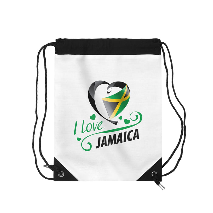 I love Jamaica White Drawstring Bag