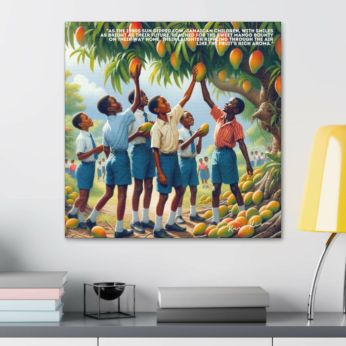 Rural Jamaican Schoolboys Picking Mango in the 1980s Polyester Canvas