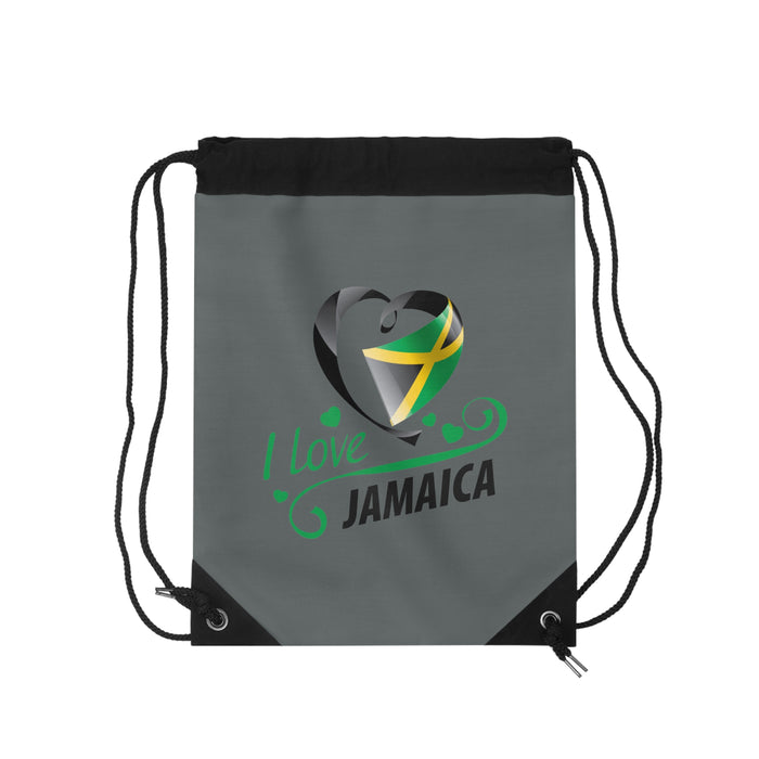 I love Jamaica Grey Drawstring Bag