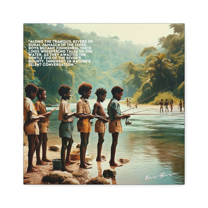 Rural Jamaican Boys Fishing in the 1980s Polyester Canvas