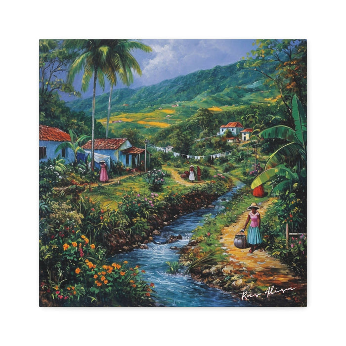 Rural Jamaica Folk Art River walk I 1900s Polyester Canvas