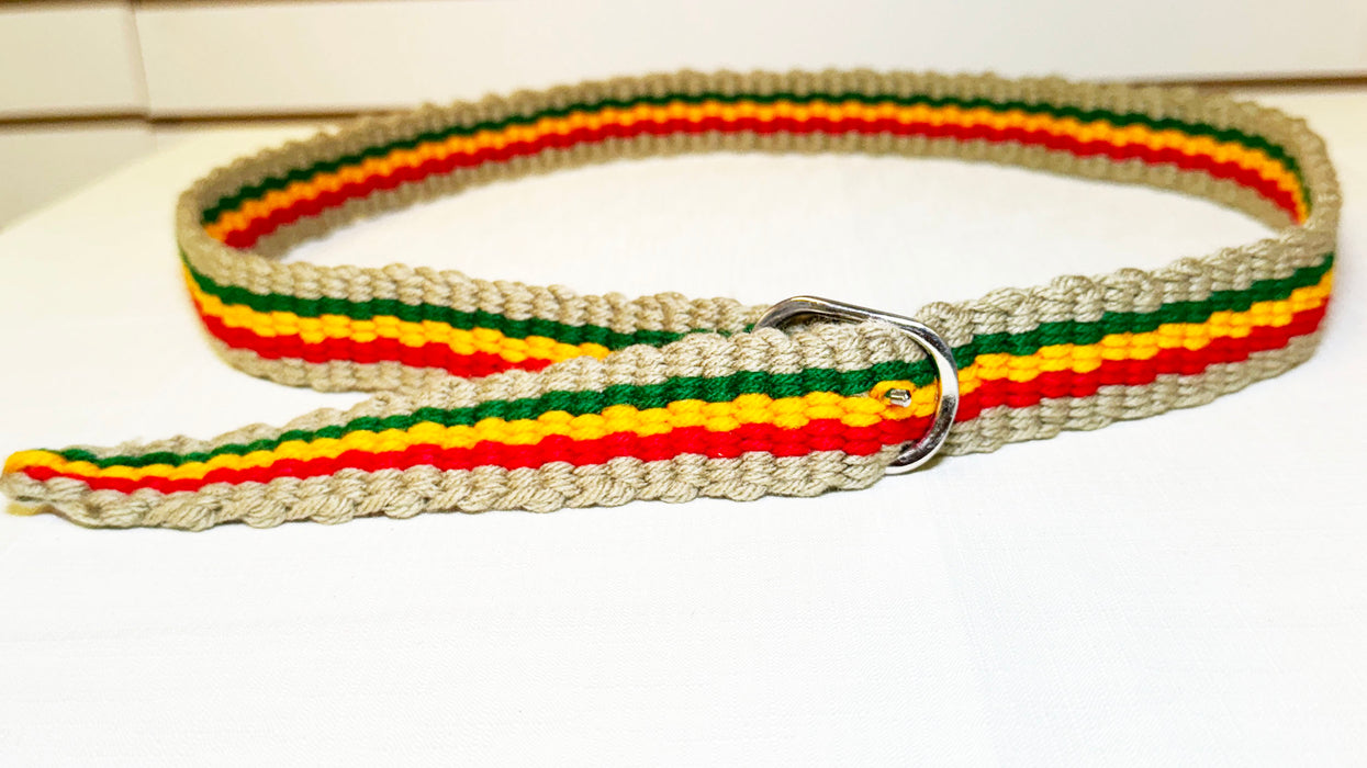 Rasta Hemp Belt with Red, Gold, and Green Stripes