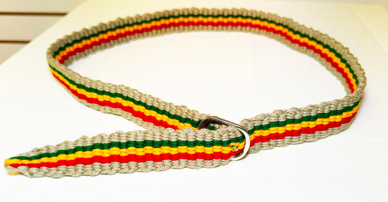 Rasta Hemp Belt with Red, Gold, and Green Stripes