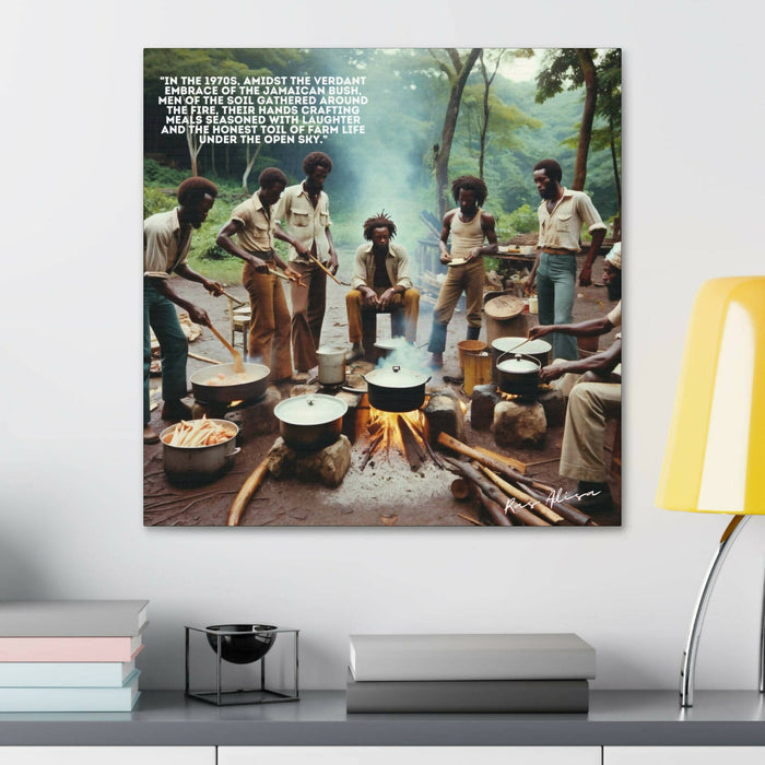 Rural Jamaican Men Cooking Outside in the 1970s Polyester Canvas