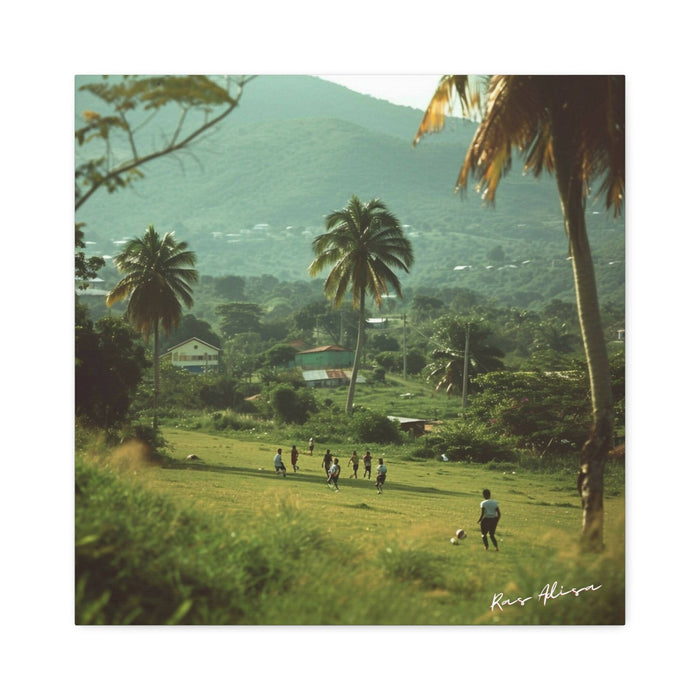 Rural Jamaica Folk Art Adults Playing 1900s Polyester Canvas