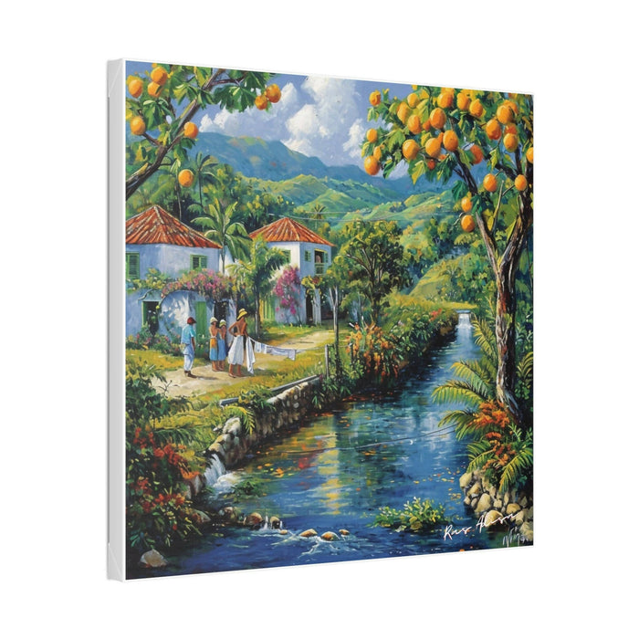 Rural Jamaica Folk Art River & Fruit Trees 1900s Polyester Canvas