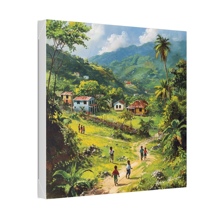 Rural Jamaica Folk Art Children Walking 1900s Polyester Canvas