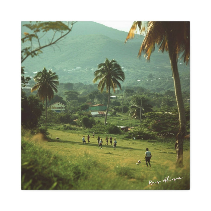 Rural Jamaica Folk Art Adults Playing 1900s Polyester Canvas