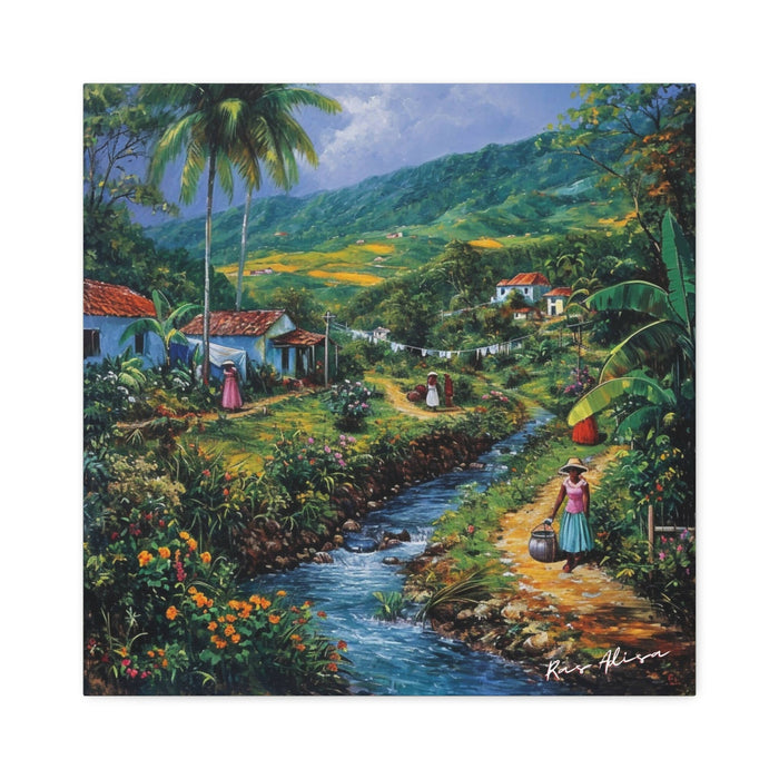 Rural Jamaica Folk Art River walk I 1900s Polyester Canvas