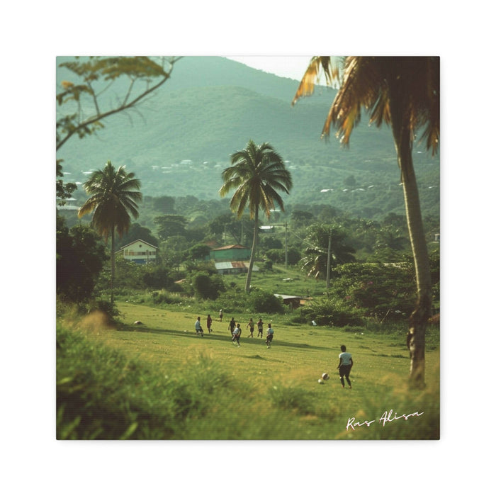 Rural Jamaica Folk Art Adults Playing 1900s Polyester Canvas