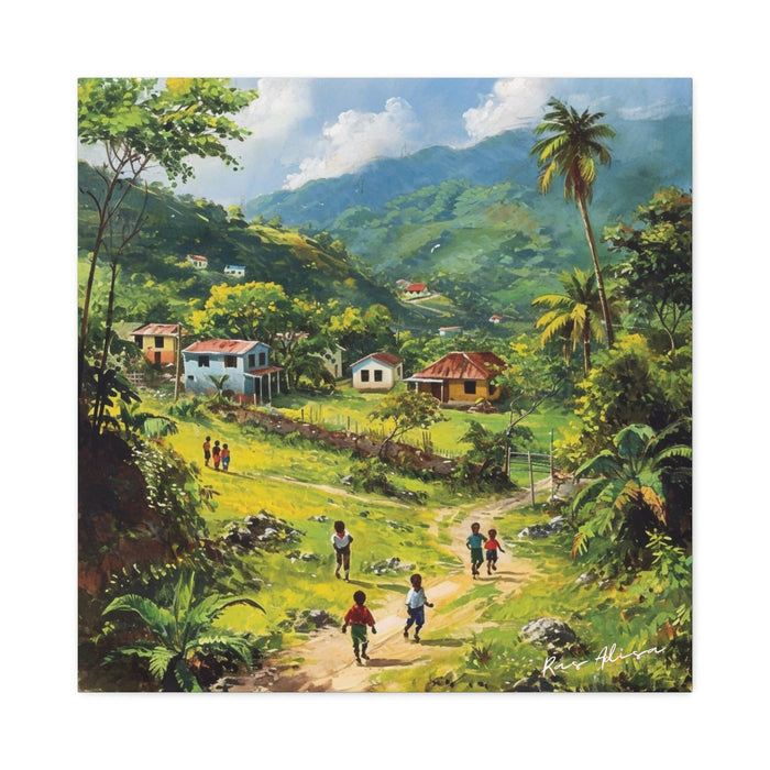 Rural Jamaica Folk Art Children Walking 1900s Polyester Canvas