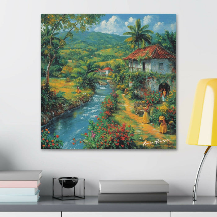 Rural Jamaica Folk Art Riverfront 1900s Polyester Canvas