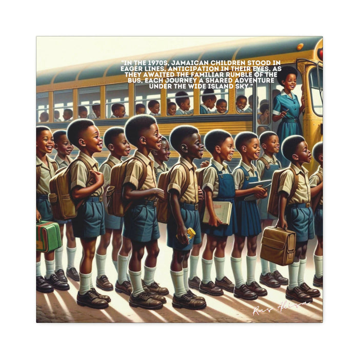 Jamaican Kids loading a Bus in the 1980s Polyester Canvas