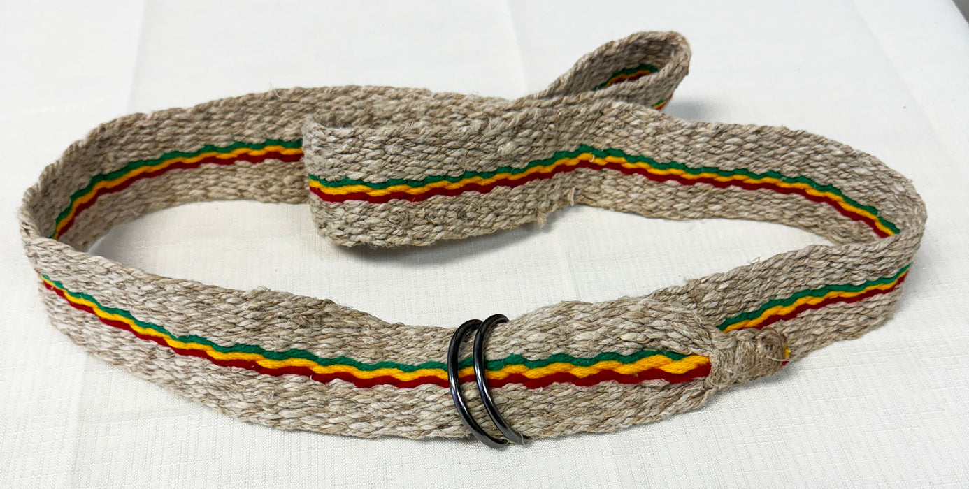 Rasta Hemp Belt with Red, Gold, and Green Stripes